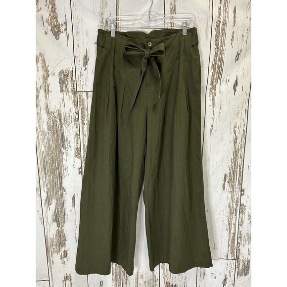 Listicle Pants - Listicle Wide Leg Pants Olive Green Paper Bag Waist Pleated Trouser